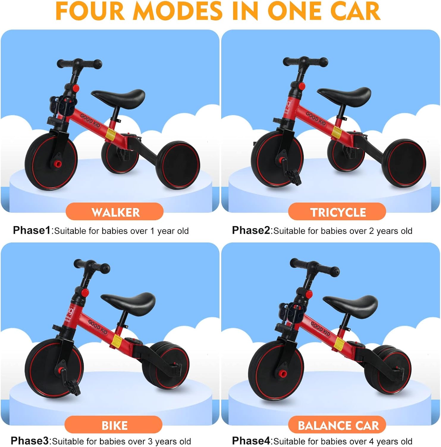 Good Kids Tricycle for Toddlers – Adjustable Steel‑Frame Trike with Parent Push Handle & Storage (Price In Oman)
