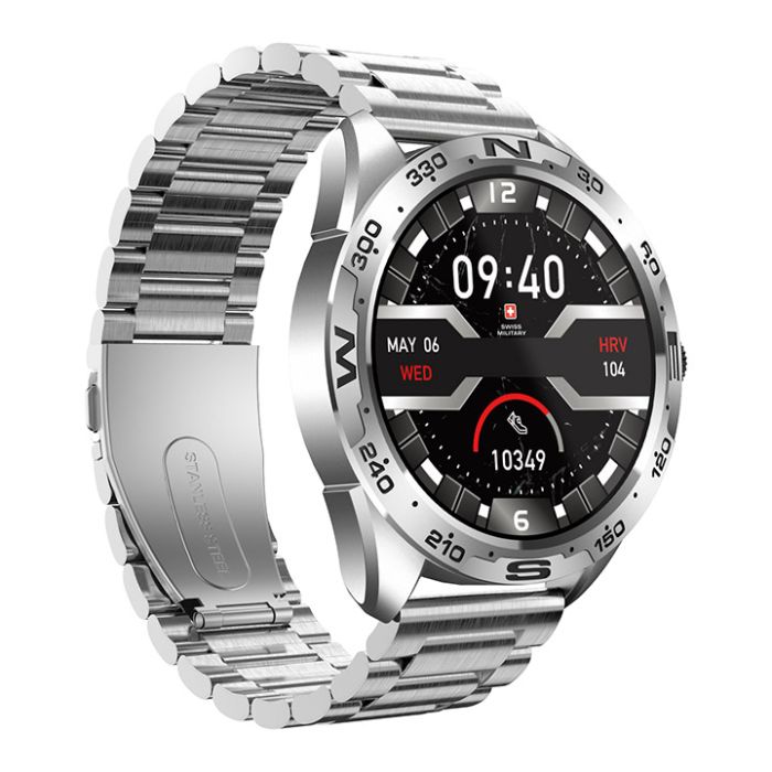 Swiss Military DOM Smart Watch (SM-WCH-DOM-M-SL) – 1.39" TFT Display, Heart Rate & Blood Pressure Monitoring, IP67 Waterproof, Metal Strap - Price In Oman