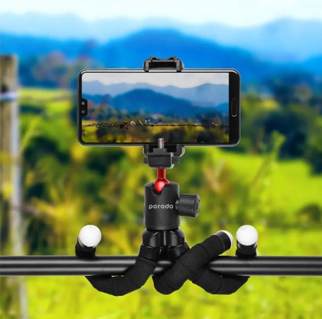 Porodo Flexible Versatile Tripod PD-TRPH-BK – 360° Panoramic Head, 1/4" Mount Screw, High-Density Foam Legs, Up to 2kg Load Capacity, Price In Oman