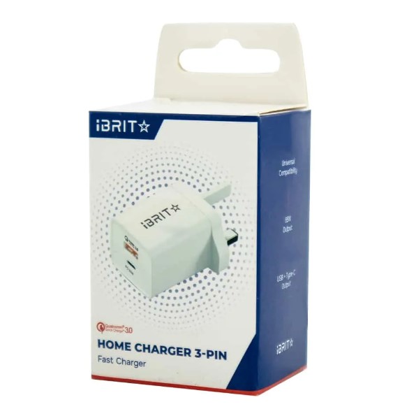 IBRIT 3-Pin Fast USB Wall Charger – UK Plug, Rapid Charging Adapter for Smartphones & Tablets, Price In Oman