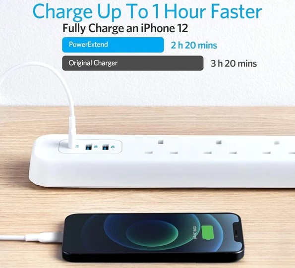 Anker PowerExtend USB-C 3 Strip White – 30W Fast Charging Power Strip with 3 AC Outlets & 3 USB Ports (2 USB-A, 1 USB-C) – 2m Cable, Surge Protection, Price In Oman