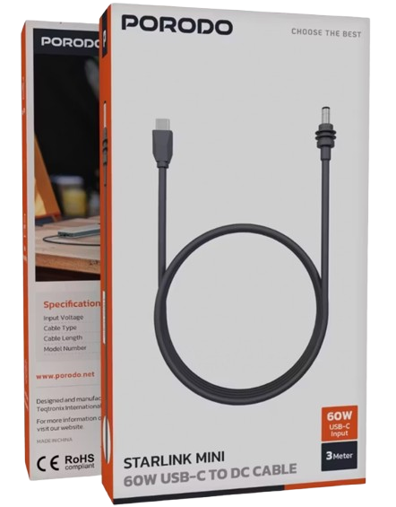 Porodo StarLink Mini 60 W USB-C to DC Cable (3 m) – Model PDCCTR96CGY – High-Power USB-C To DC Lead - Price In Oman
