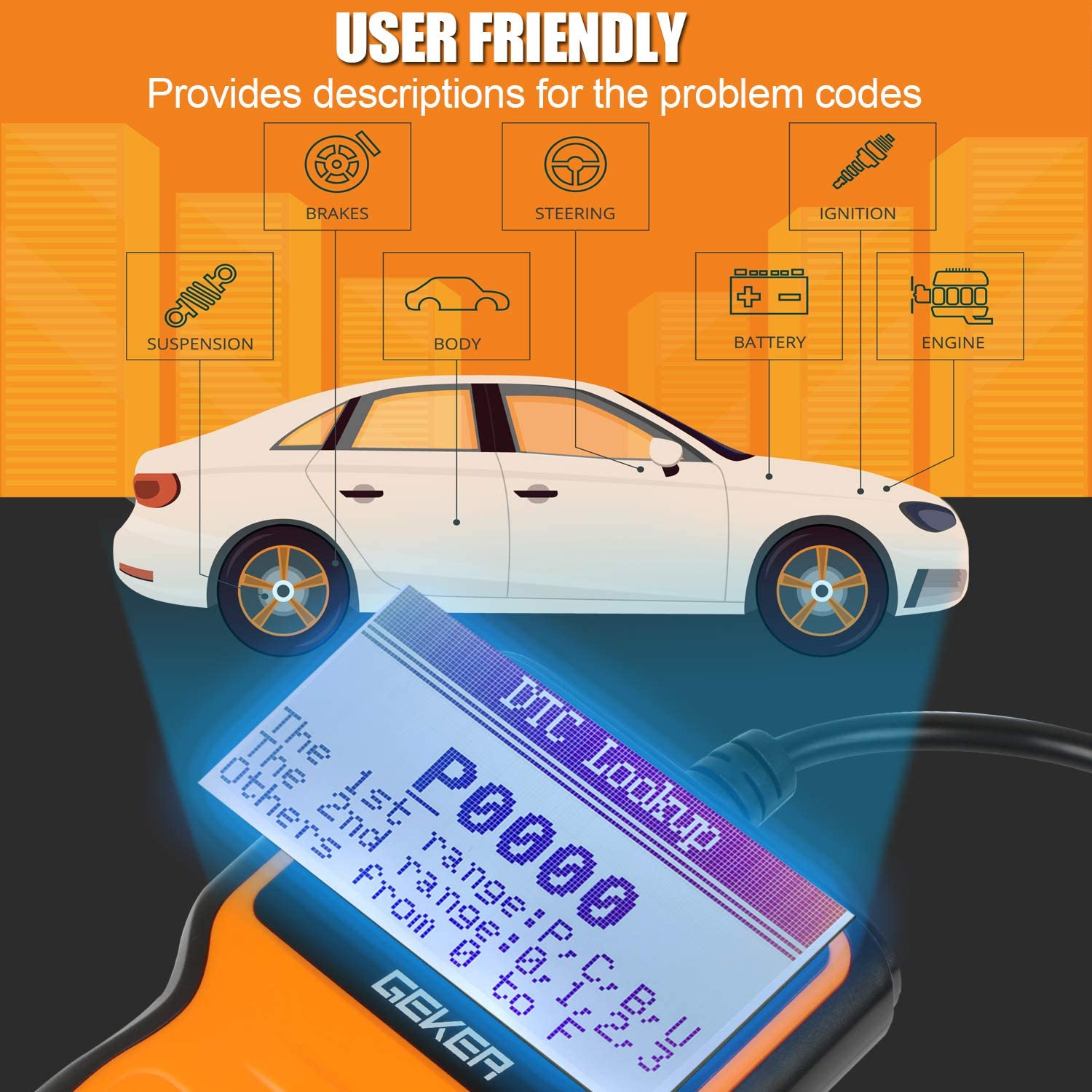 Geker CY316 OBD2 Car Diagnostic Scanner – Universal Engine Code Reader with Live Data & Freeze Frame - Price In Oman