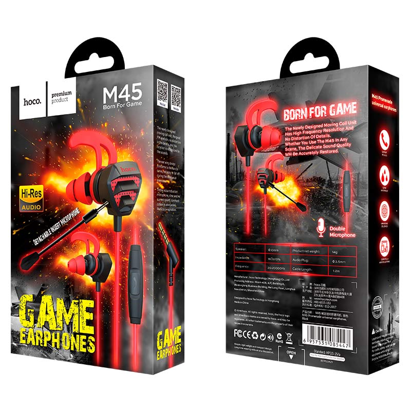 Hoco M45 Gaming Earphones with Mic – Wired 3.5mm In-Ear Stereo Headset for Mobile, PC, PS4, Xbox, Price In Oman