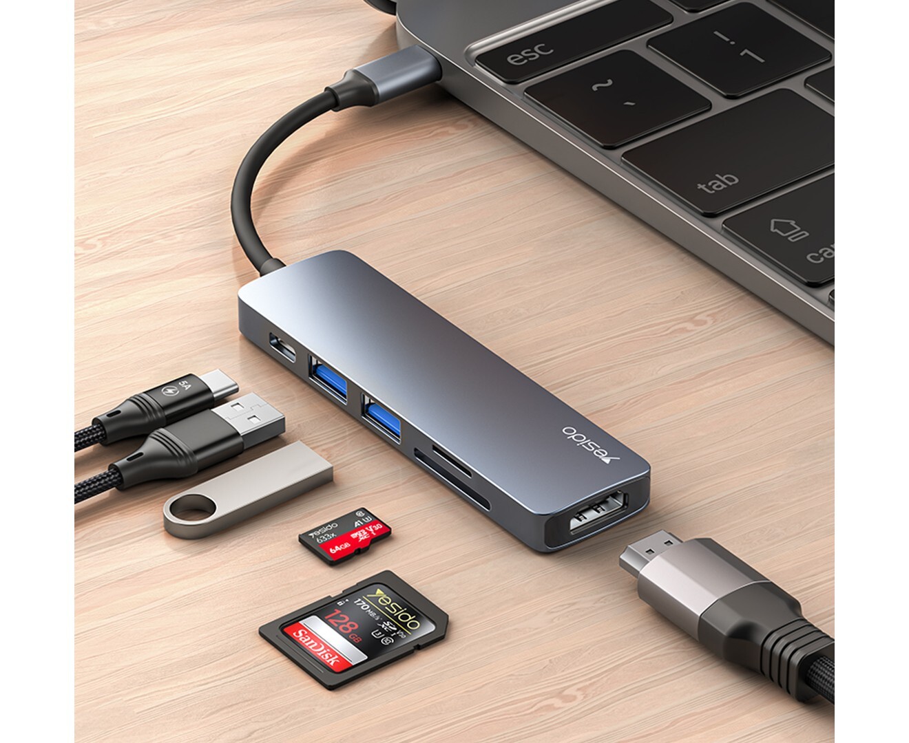 YESIDO HB11 6‑in‑1 USB‑C Hub Adapter – 4K HDMI, PD Charging & SD/TF Card Reader – Price In Oman Muscat