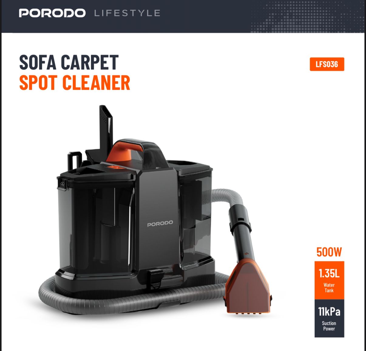 Porodo Lifestyle Sofa & Carpet Spot Cleaner – Portable Deep Cleaning Machine PD-LFST036-BK - Price In Oman