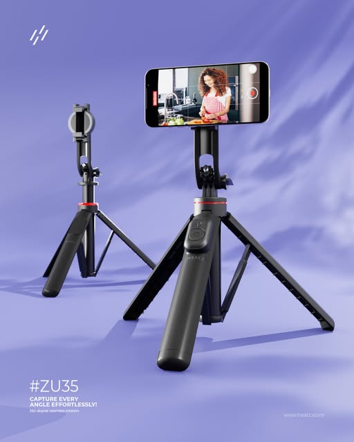Heatz ZU35 3‑in‑1 Remote Selfie Stick & Tripod – 360° Rotating, 1.3 m Extendable Aluminum Alloy Mount - Price In Oman