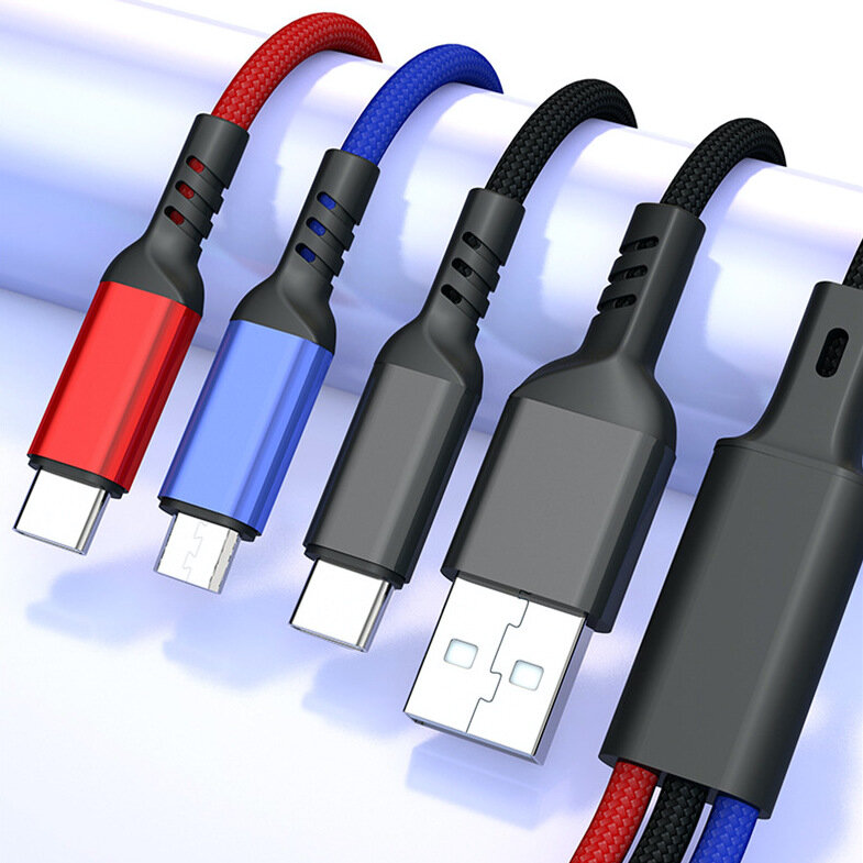 Nuoxinda Y04 3‑in‑1 Braided Data Cable – USB‑C, Lightning & Micro‑USB – Fast Charge & Sync – Price In Oman