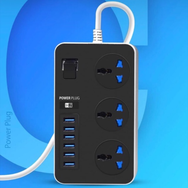 HEATZ / HZ ZC603 Power Plug Extension - 3-Socket + 6 USB Fast-Charging Power Strip, 3000W, 2m Cable & Surge Protection - Price In Oman