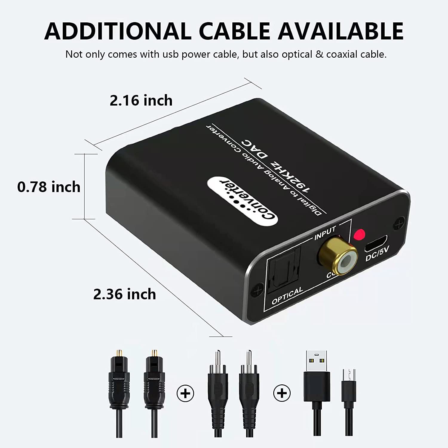Techole HS202 Digital to Analog Audio Converter – 192kHz DAC with Optical & Coaxial Inputs, RCA & 3.5mm Outputs - Price In Oman