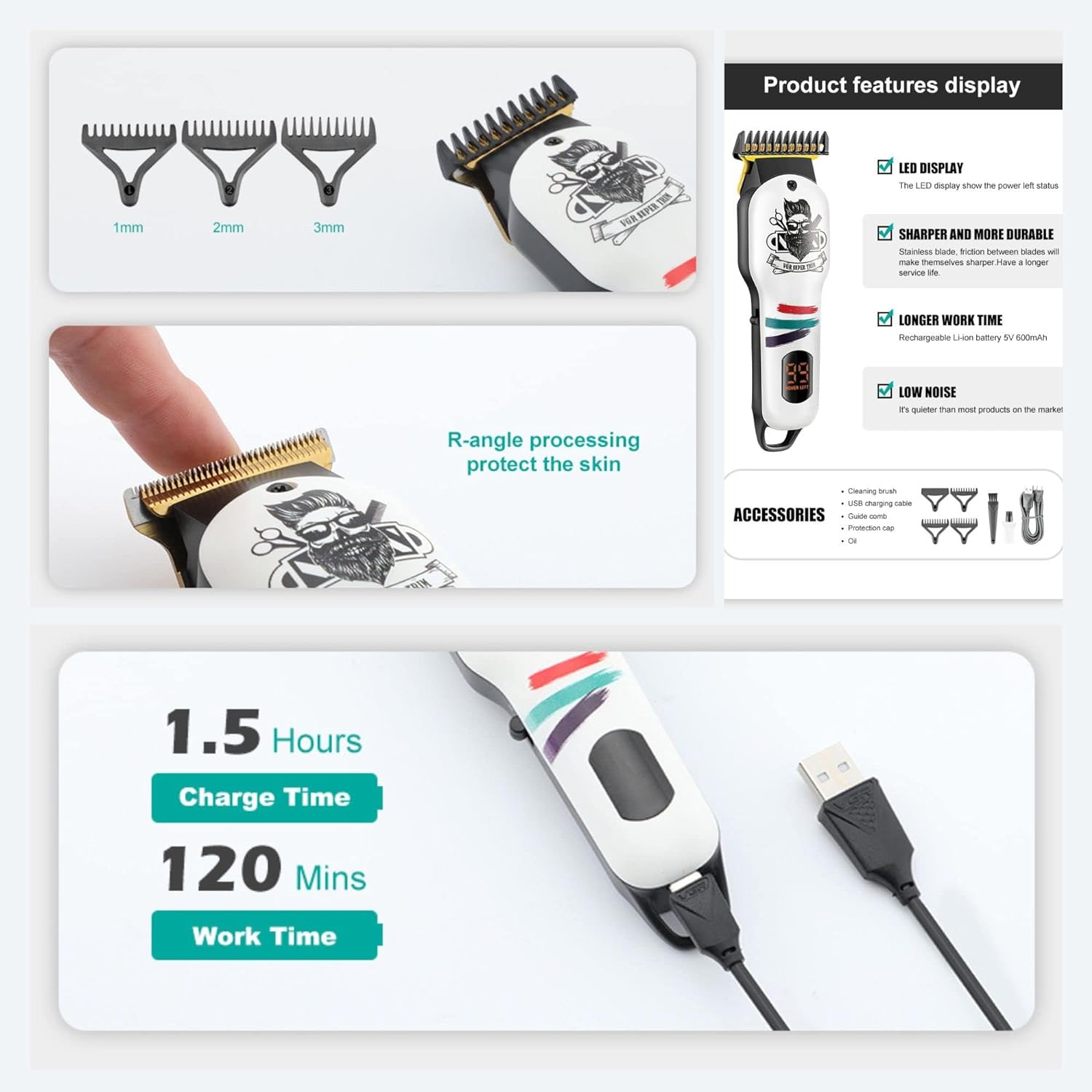 VGR Professional Hair Trimmer V-971 – Cordless Rechargeable Beard & Hair Clipper for Men (Price In Oman)