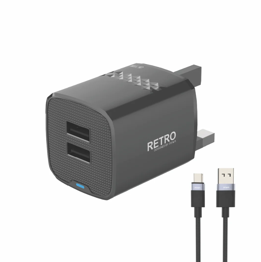 Pawa Retro 3.1A Dual USB + USB-A to Micro Cable (TCR31UKM) – Fast Charge Dual-Port Micro USB Cable (Price In Oman)