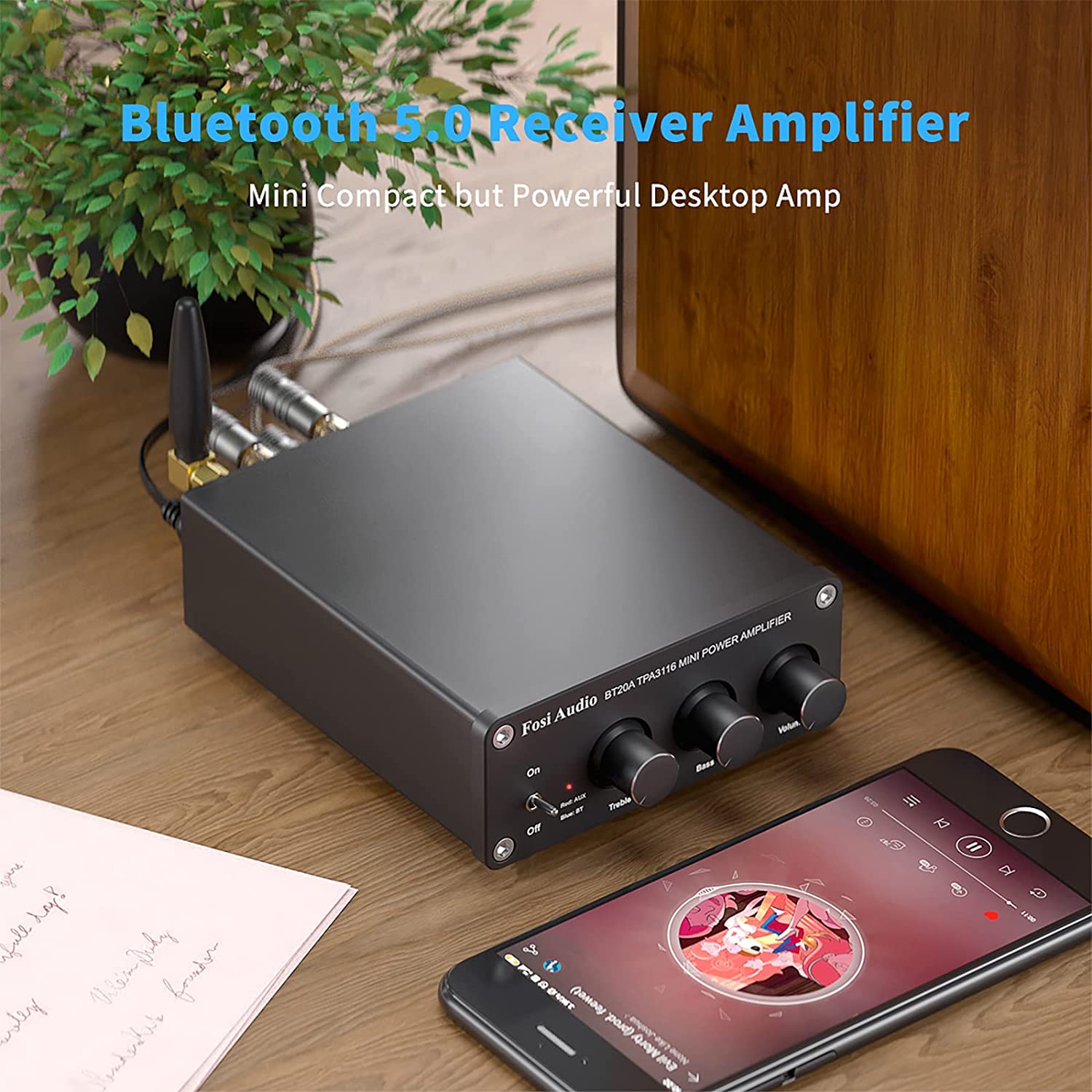 Fosi Audio BT20A Bluetooth 5.0 Hi-Fi Stereo Amplifier – 2-Channel Class D Mini Power Amp (100W x2) with Bass & Treble Control - Price In Oman