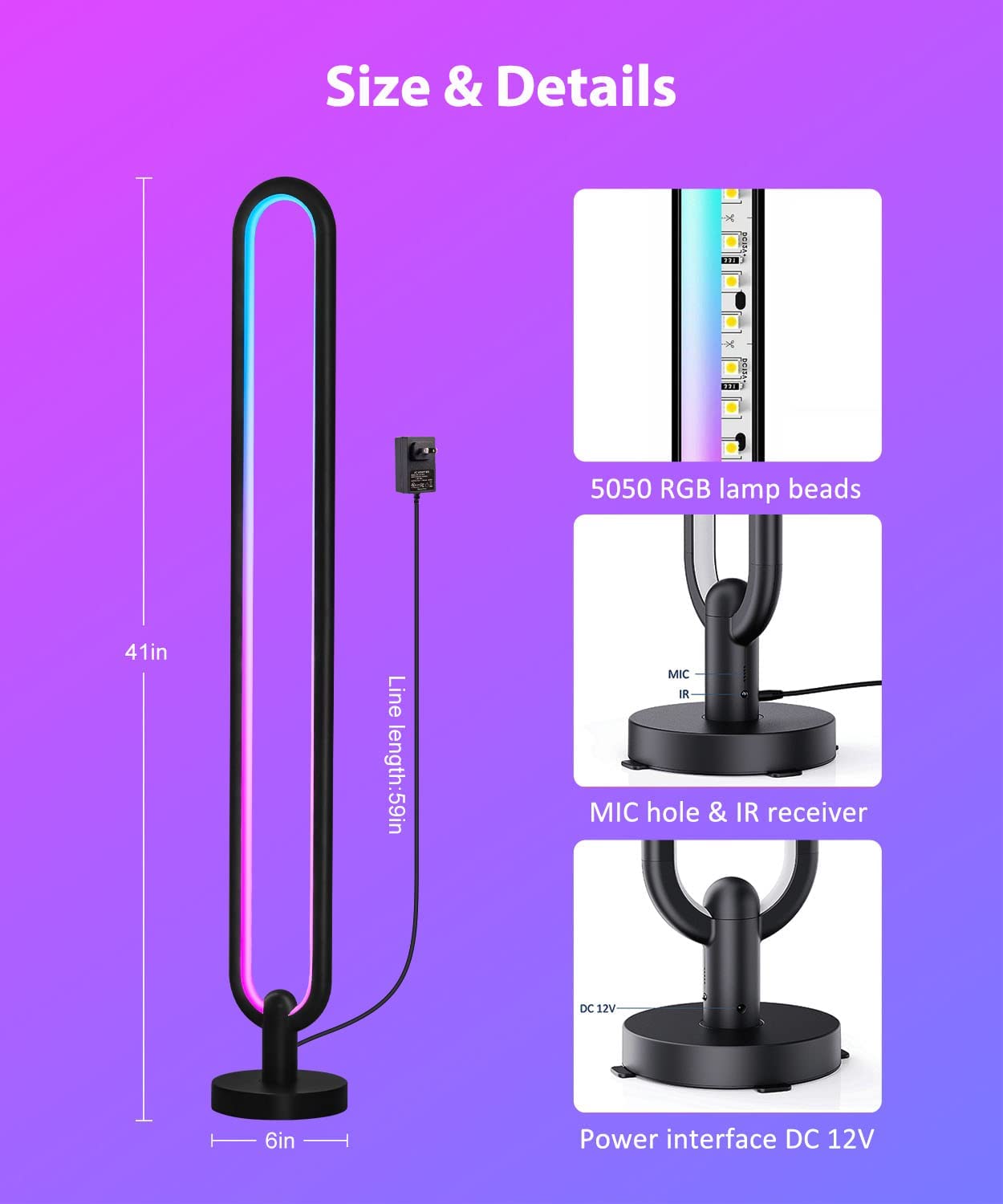 Home Lighting RGB Floor Lamp – 140cm Smart LED Corner Lamp with Remote & App Control, 16 Million Colors, Dimmable Mood Lighting - Price In Oman