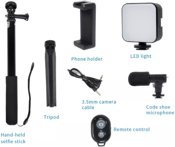 AY-49Z Vlogging Kit with LED Light, Microphone, Tripod & Remote – Ideal for YouTube, TikTok & Content Creation, Price in Oman