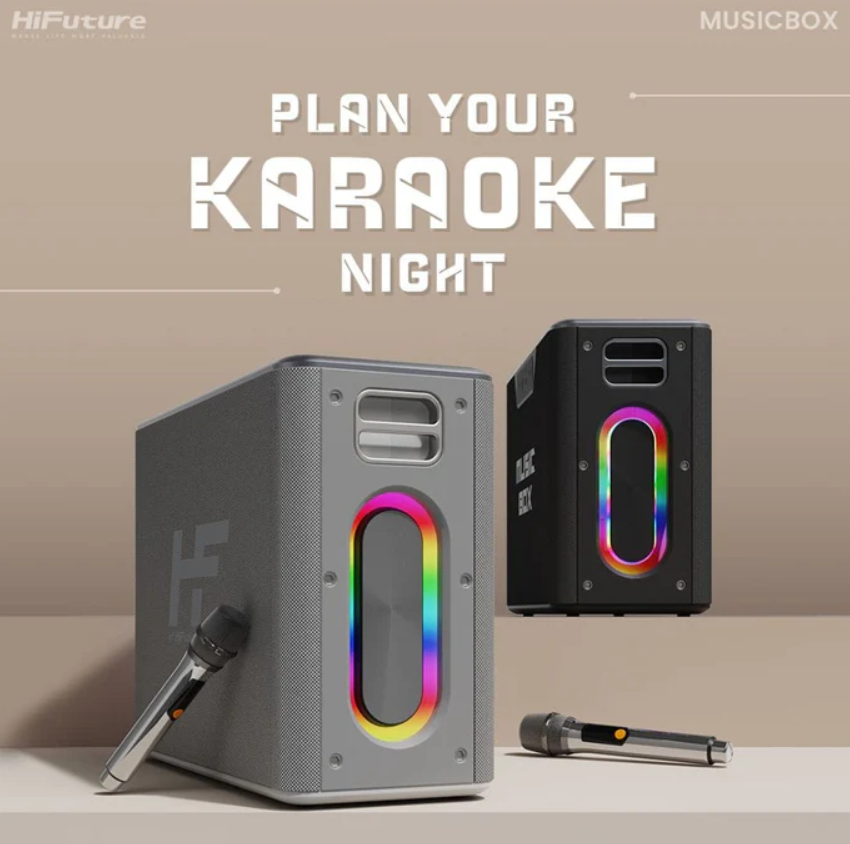 HiFuture MusicBox HF.HBB8 – 100W Wireless Karaoke Speaker with Dual Wireless Microphones, RGB Lights (Price In Oman)