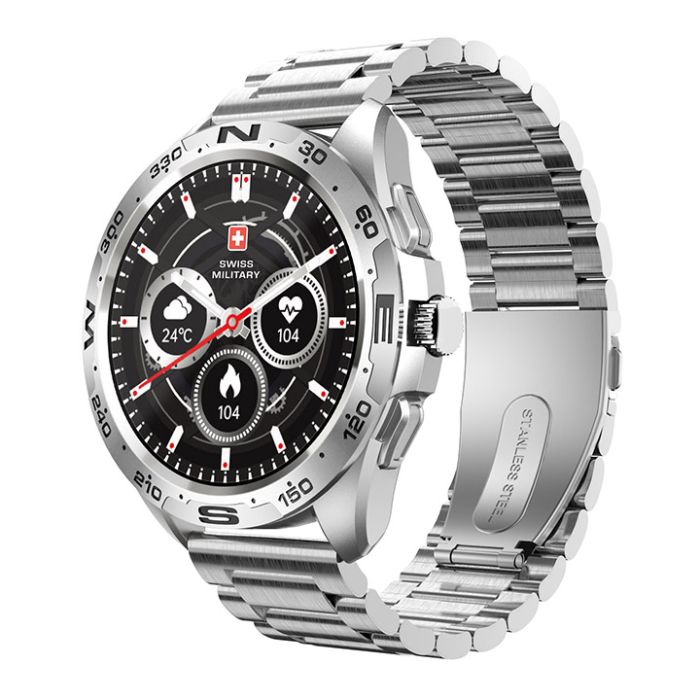 Swiss Military DOM Smart Watch (SM-WCH-DOM-M-SL) – 1.39" TFT Display, Heart Rate & Blood Pressure Monitoring, IP67 Waterproof, Metal Strap - Price In Oman