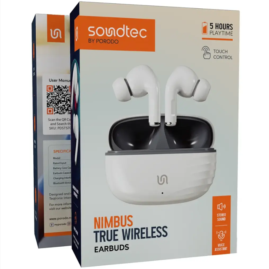 Porodo Soundtec NIMBUS PDSTS700 – True Wireless Earbuds with Bluetooth 5.4, Touch Control & 5-Hour Playtime - Price In Oman