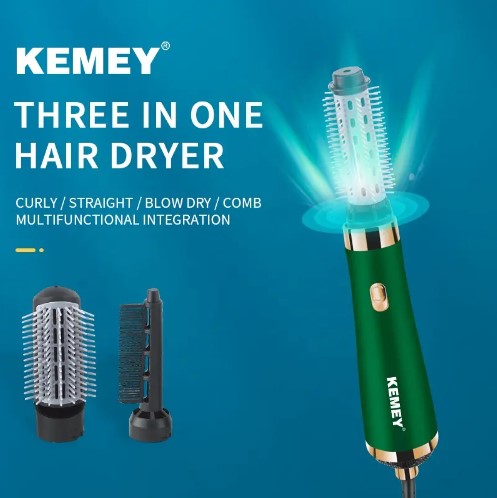 Kemei KM‑8015 3‑in‑1 Professional Hair Dryer Brush – Ionic Dryer, Straightener & Curler - Price In Oman Muscat