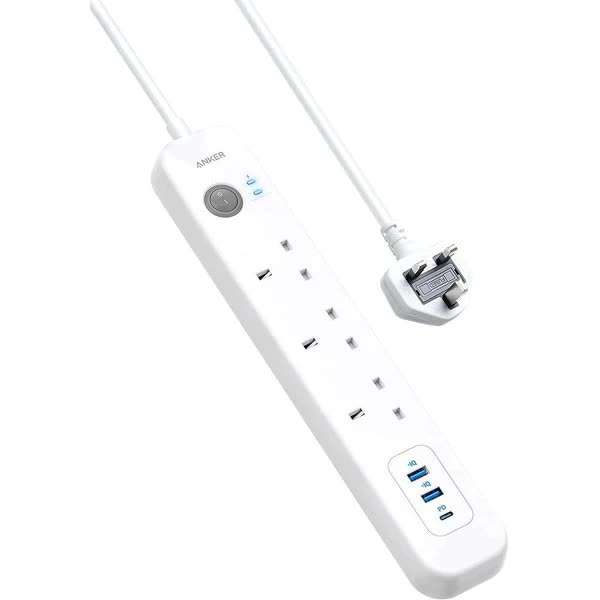 Anker PowerExtend USB-C 3 Strip White – 30W Fast Charging Power Strip with 3 AC Outlets & 3 USB Ports (2 USB-A, 1 USB-C) – 2m Cable, Surge Protection, Price In Oman