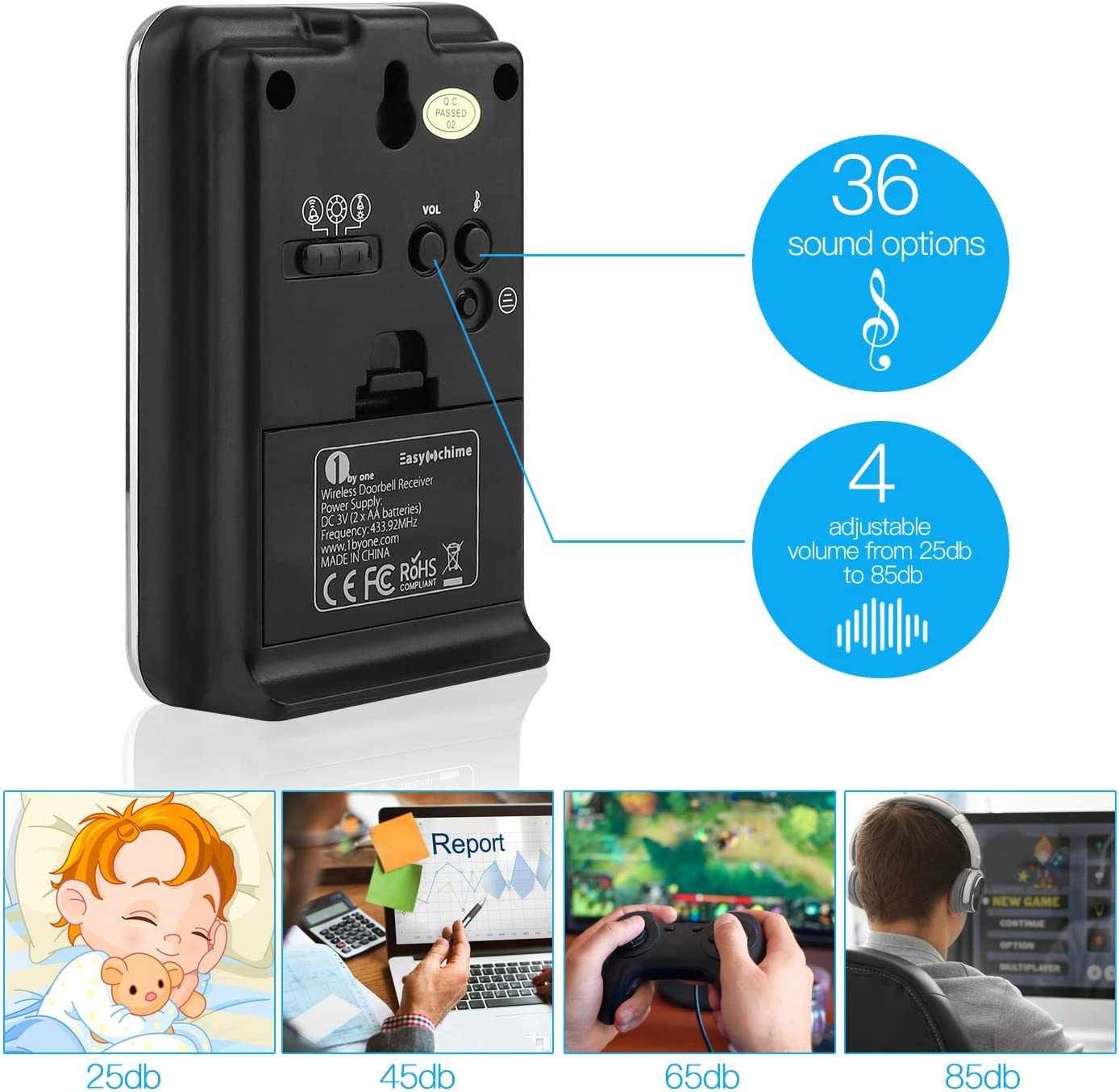 1byone Wireless Doorbell MNB2 – Long‑Range 500 ft, 36 Chimes, Adjustable Volume & LED Flash – Waterproof & Expandable - Price In Oman
