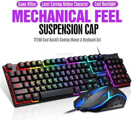 T-Wolf TF200 RGB Gaming Keyboard & Mouse Combo – Wired Mechanical Feel with Rainbow Backlit Keys for PC Gaming, Price in Oman