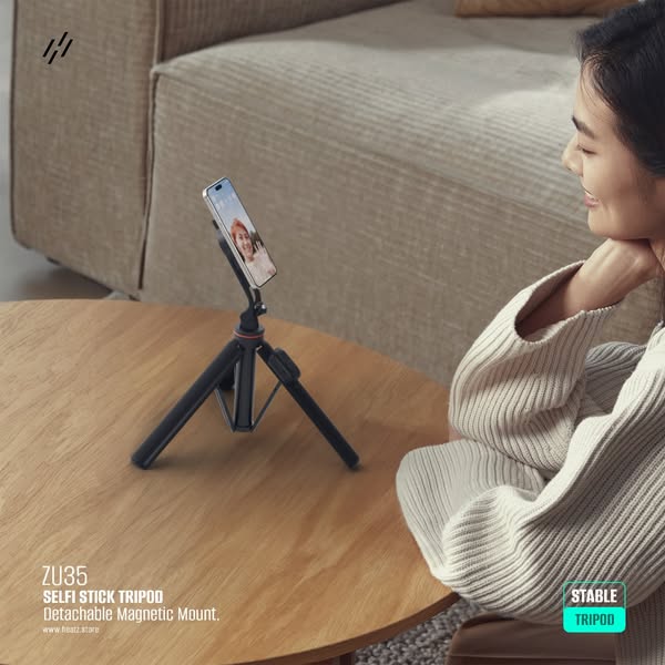 Heatz ZU35 3‑in‑1 Remote Selfie Stick & Tripod – 360° Rotating, 1.3 m Extendable Aluminum Alloy Mount - Price In Oman