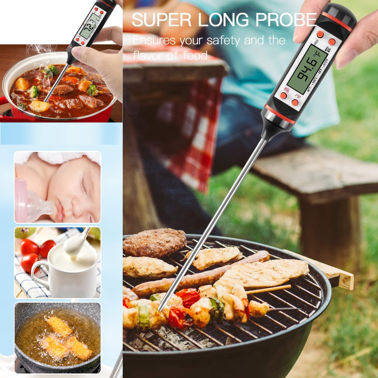 Cooking Pin Digital Thermometer EW00631 – Instant Read Food Probe with Foldable Design & Backlit LCD - Price In Oman