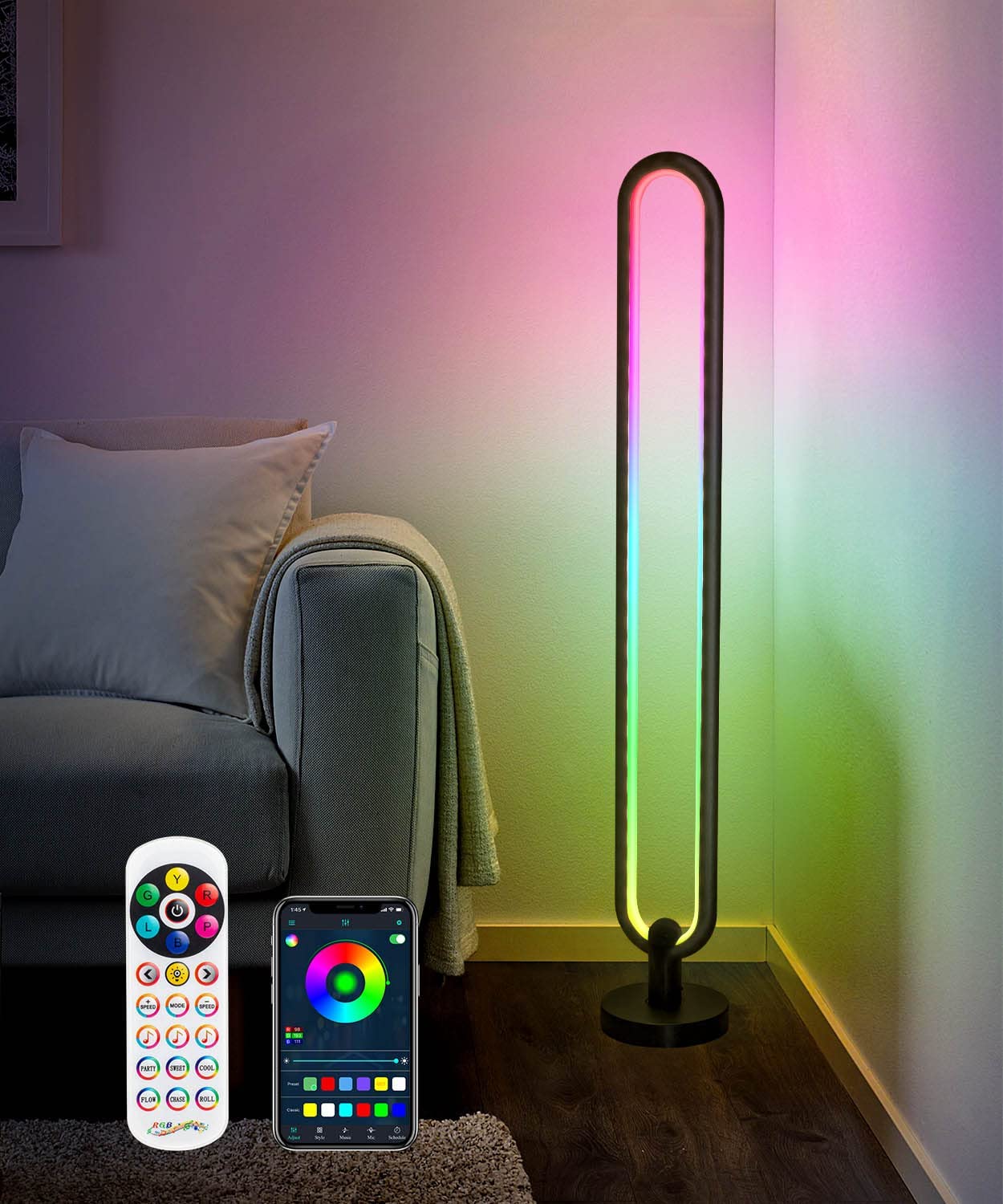 Home Lighting RGB Floor Lamp – 140cm Smart LED Corner Lamp with Remote & App Control, 16 Million Colors, Dimmable Mood Lighting - Price In Oman