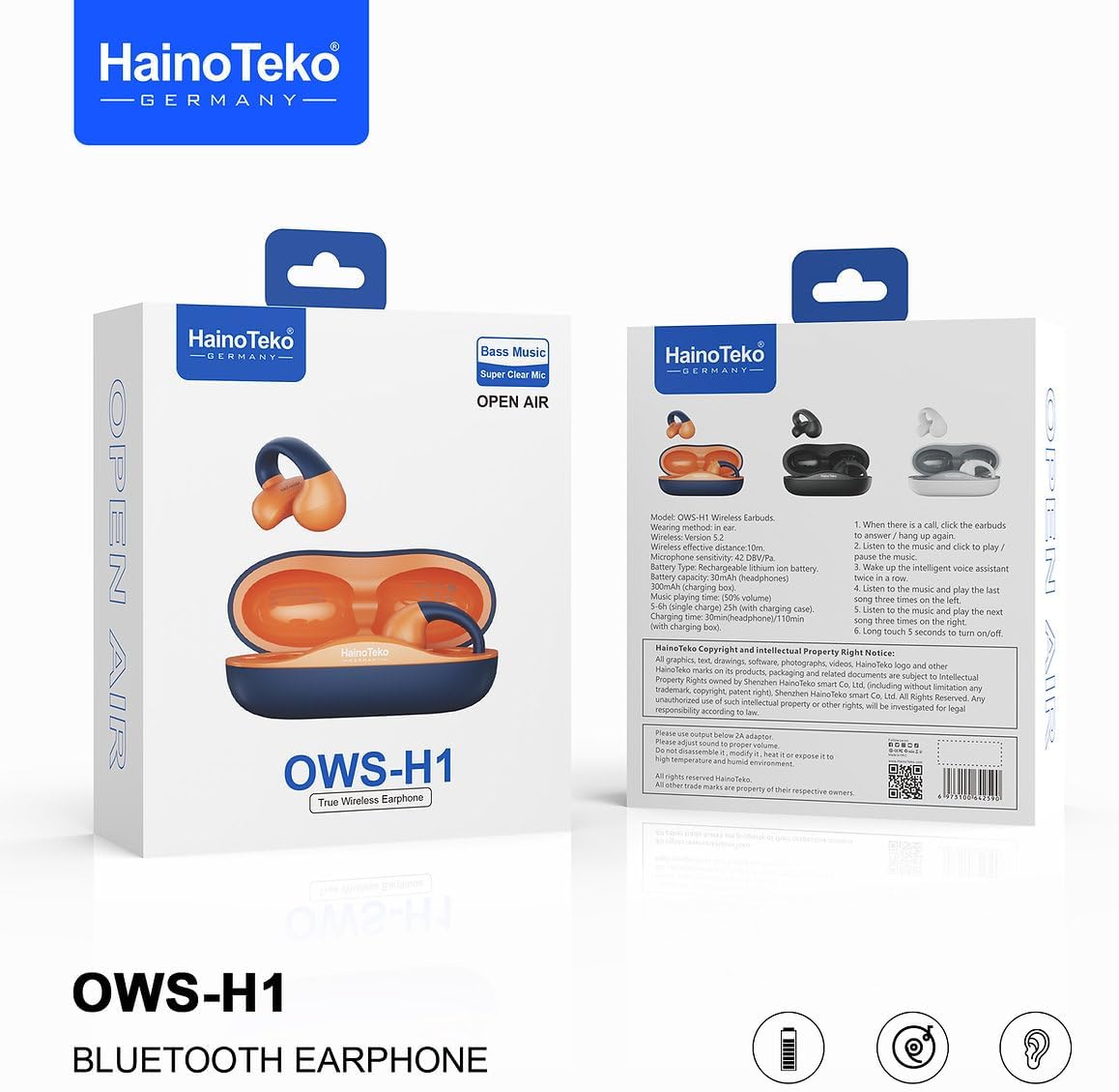 Haino Teko OWS-H1 True Wireless Earphones – Bluetooth 5.2, High Bass Sound, Super Clear Mic, 30mAh Earbuds with 300mAh Charging Case, Price In Oman
