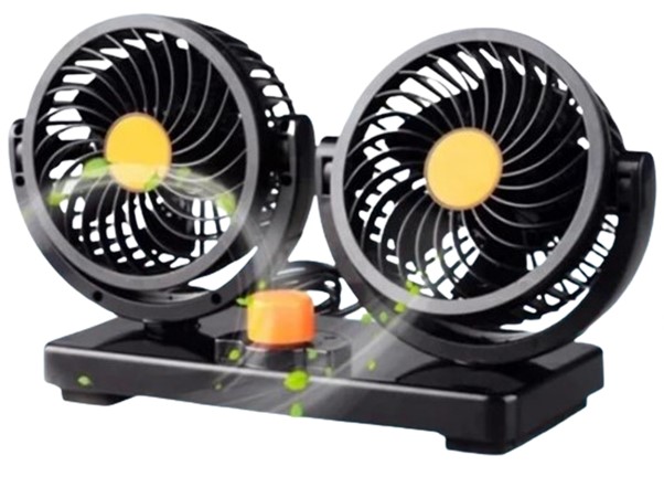 WTLS-T101 Double Headed 12V/24V Vehicle Fan – Dual Adjustable Car Cooling Fan with 360° Rotation for Dashboard & Rear Seat, Price In Oman