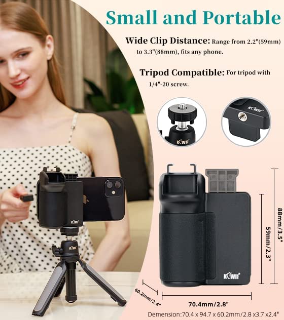 KIWi Wireless Remote Phone Grip – Ergonomic Smartphone Holder with Detachable Bluetooth Shutter, Cold Shoe Mount, and Tripod Compatibility