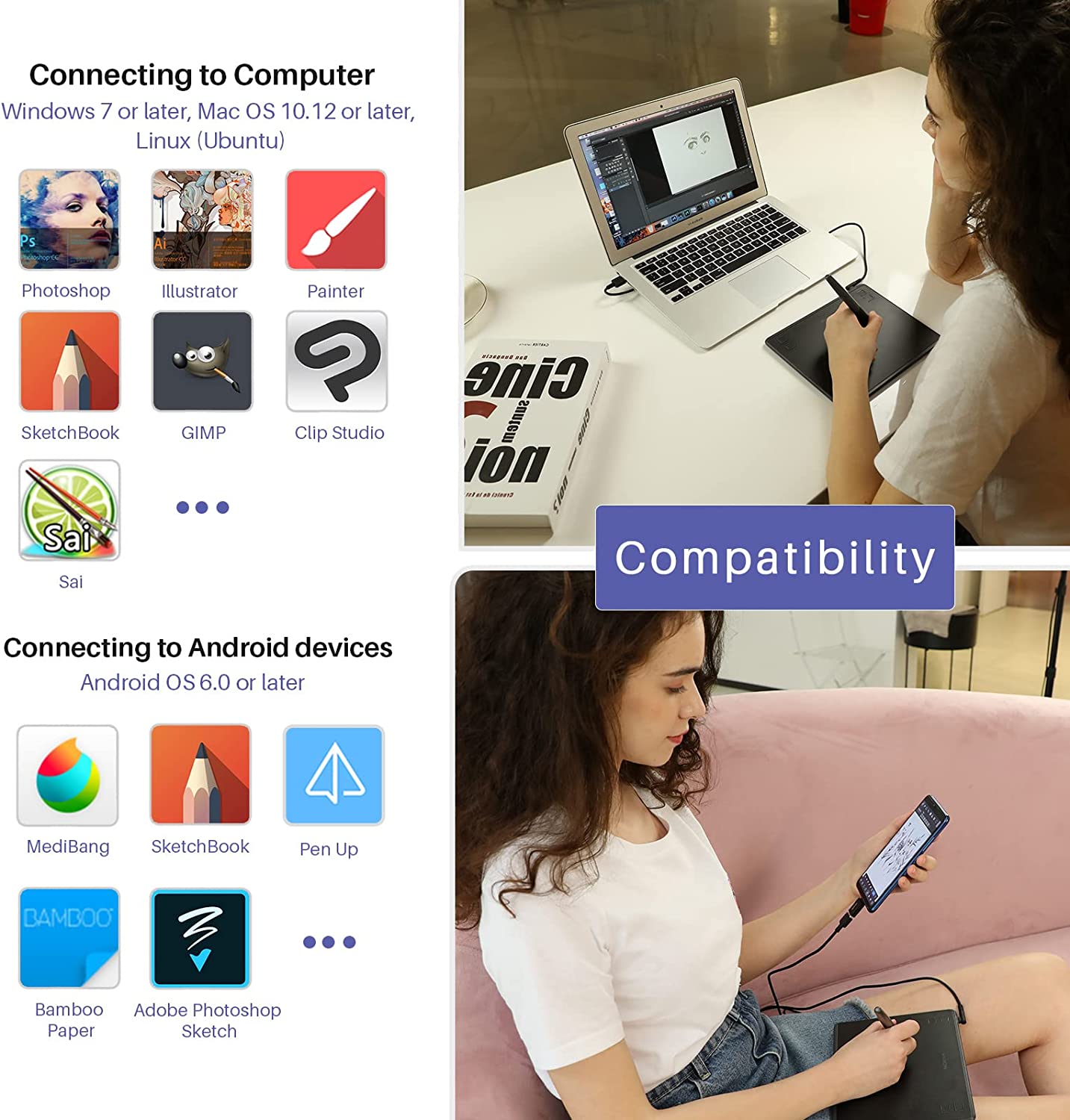 HUION HS64 Creative Pen Tablet – 6.3x4" Drawing Area, 8192 Pressure Levels, Battery-Free Stylus, Android/Windows/macOS Compatible, Price In Oman