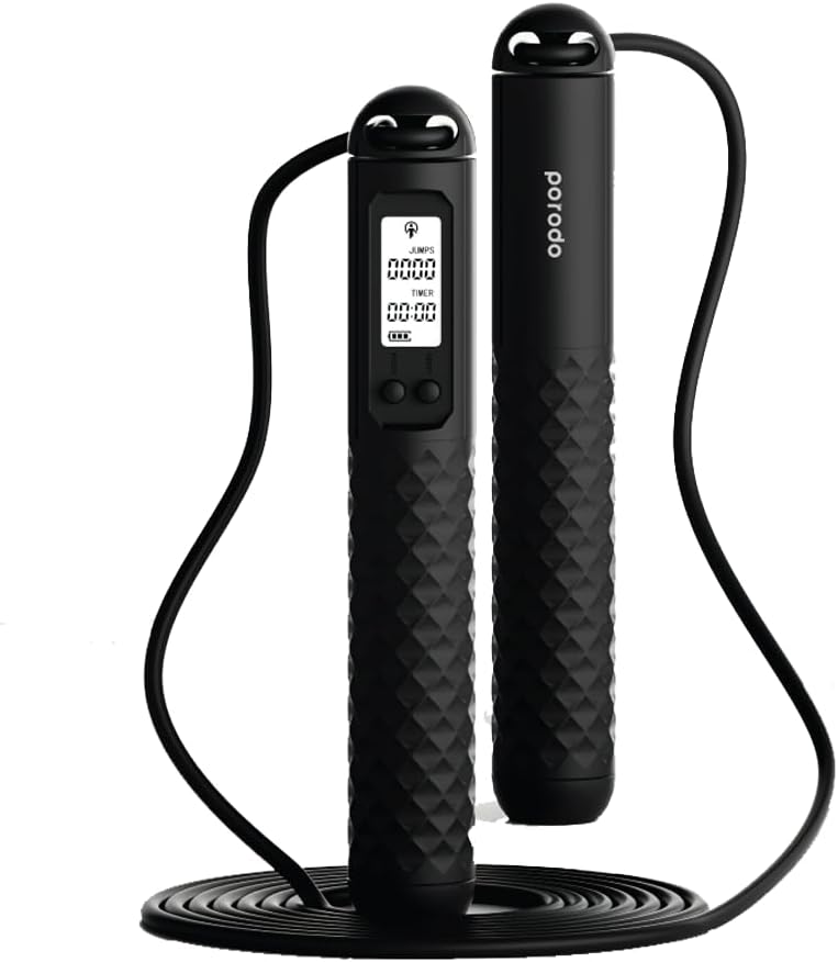 Porodo Lifestyle Smart Skipping Rope – PD-SMVJP-BK, Bluetooth Connectivity, Digital Display, Voice Broadcast, 3M Adjustable Length, Price In Oman