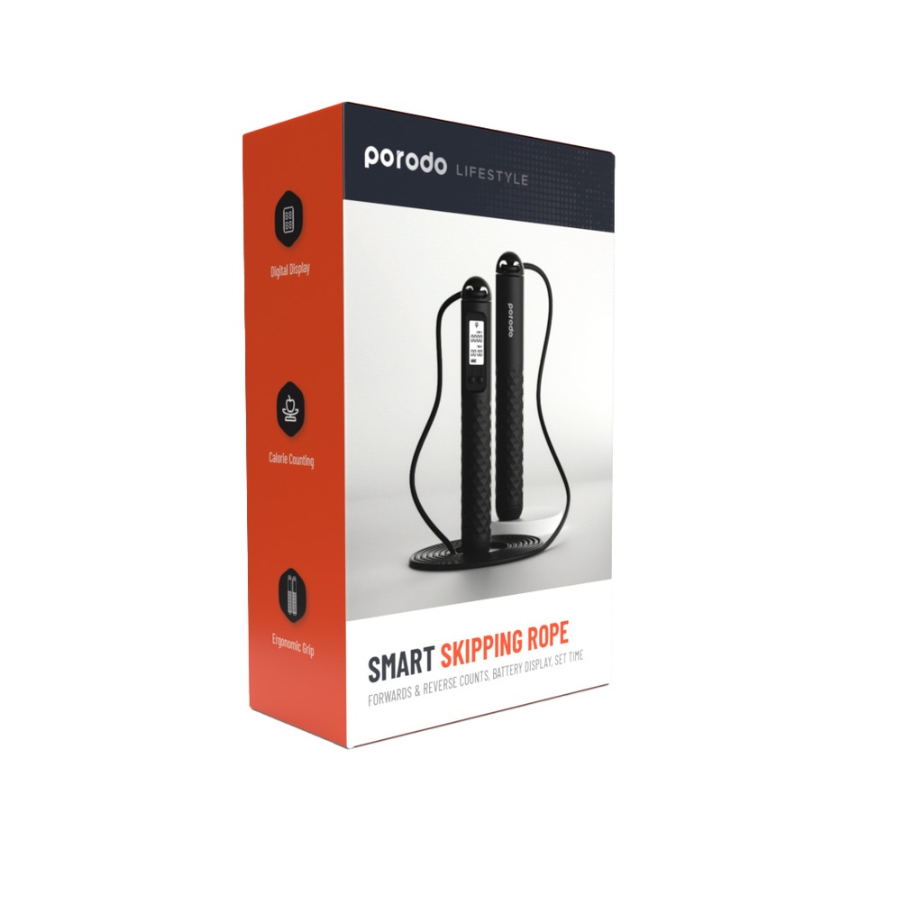 Porodo Lifestyle Smart Skipping Rope – PD-SMVJP-BK, Bluetooth Connectivity, Digital Display, Voice Broadcast, 3M Adjustable Length, Price In Oman