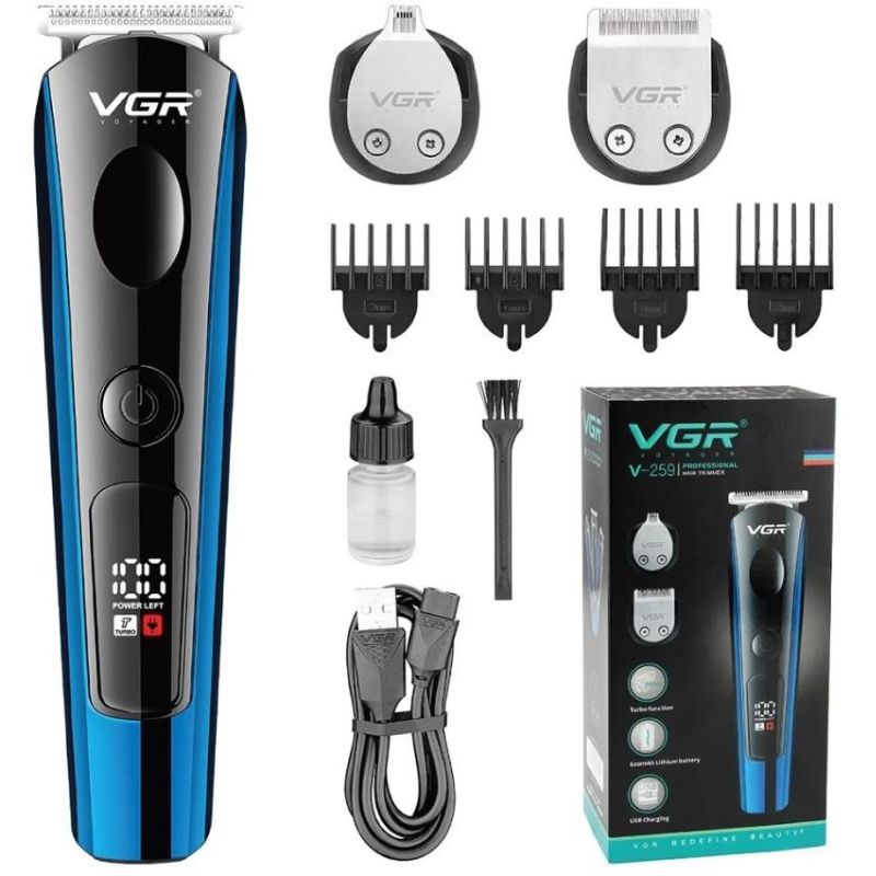 VGR V-259 Professional 3-in-1 Hair & Beard Trimmer – Cordless, 600mAh Battery, LED Display, Turbo Function, Stainless Steel Blades, USB Charging, Price In Oman