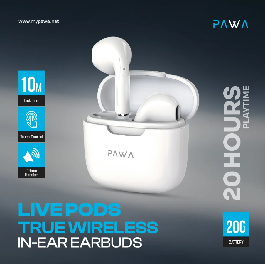 Pawa Eco Plus Semi-In-Ear Wireless Earbuds PW-EBW052-WH – Bluetooth 5.3, Type-C Charging - Price In Oman