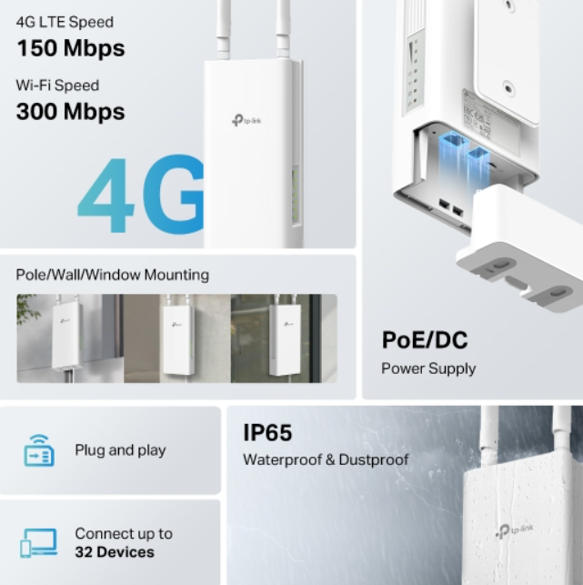 TP-Link TL-MR100 Outdoor 4G LTE Router – 300 Mbps Wi-Fi, IP65 Weatherproof, PoE – Price In Oman