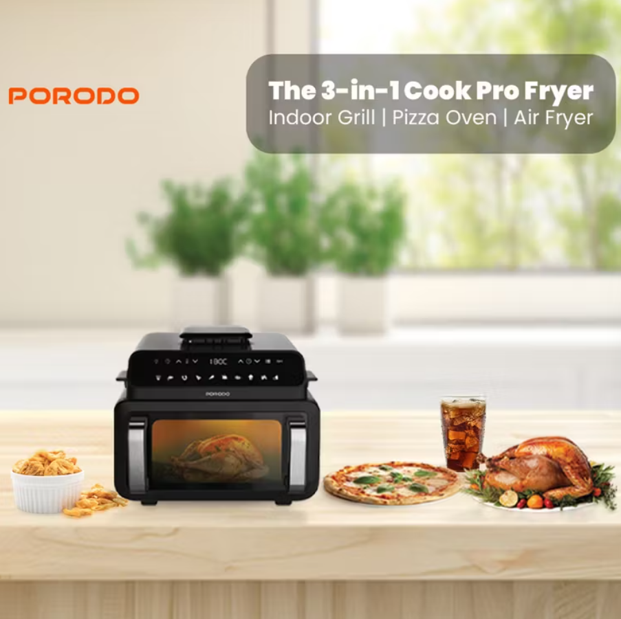 Porodo Flexi Cook Pro 10.5L Multi-Function Indoor Grill, Pizza Oven & Air Fryer – 2100 W (Price In Oman)