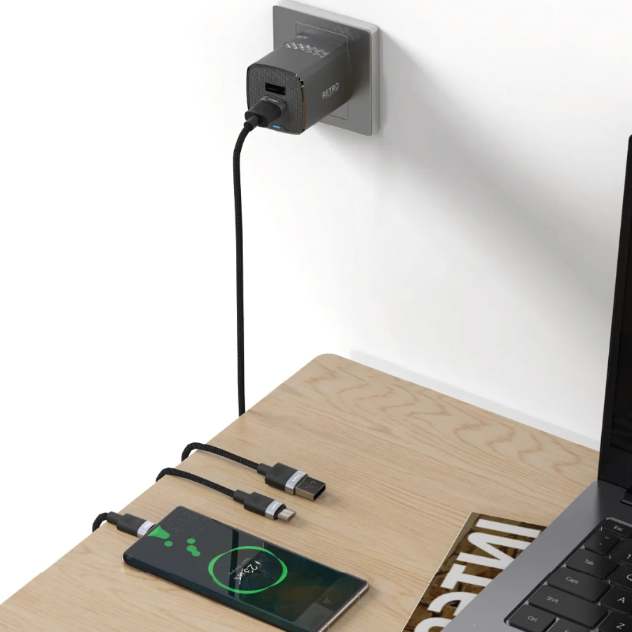 Pawa Retro 3.1A Dual USB + USB-A to Micro Cable (TCR31UKM) – Fast Charge Dual-Port Micro USB Cable (Price In Oman)