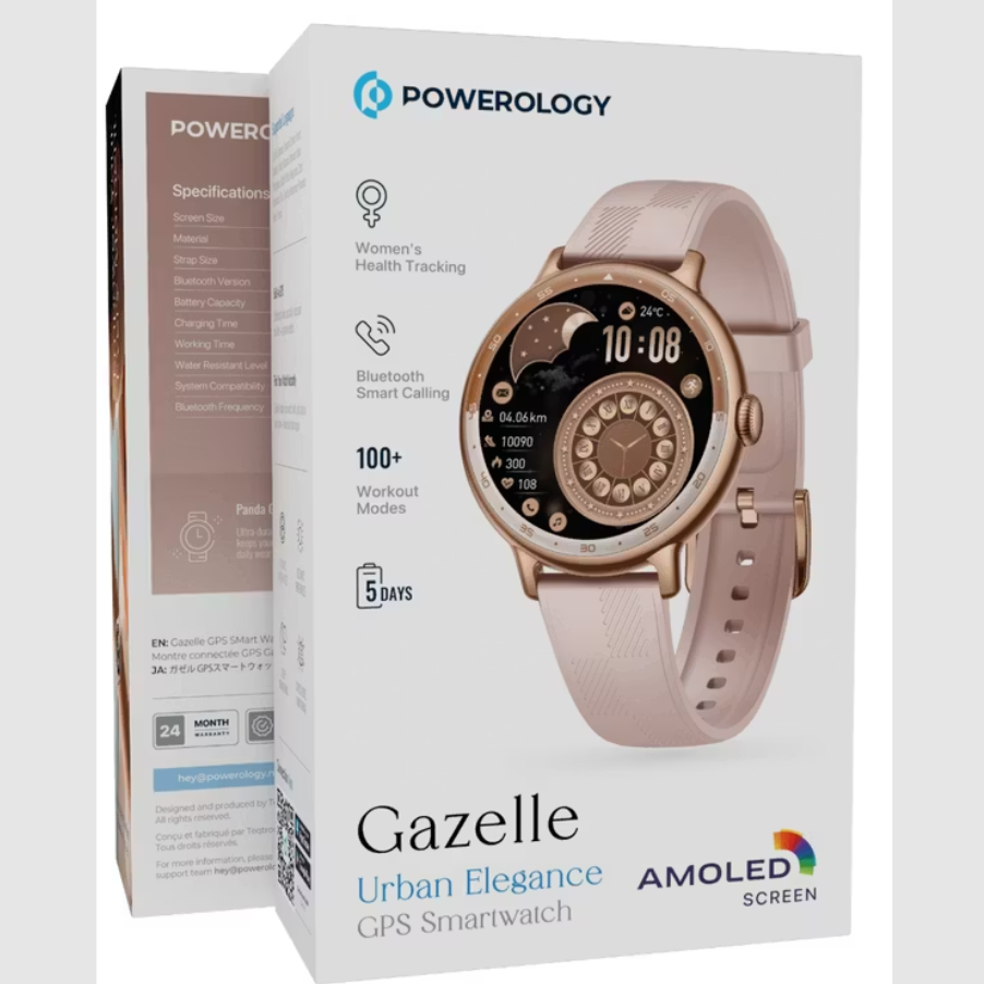 Powerology Gazelle Urban Elegance AMOLED GPS Smart Watch PSWGBT60 – 1.19″ AMOLED, IP68, Women’s Health, Price In Oman