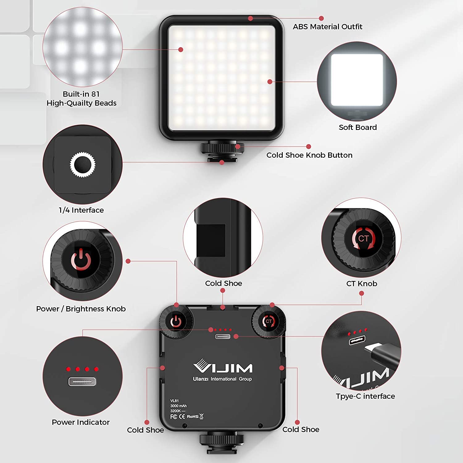 Ulanzi VL‑81 Bi‑Color Mini Fill Light – 3000 mAh Rechargeable LED for Vlog & Camera - Price In Oman Muscat