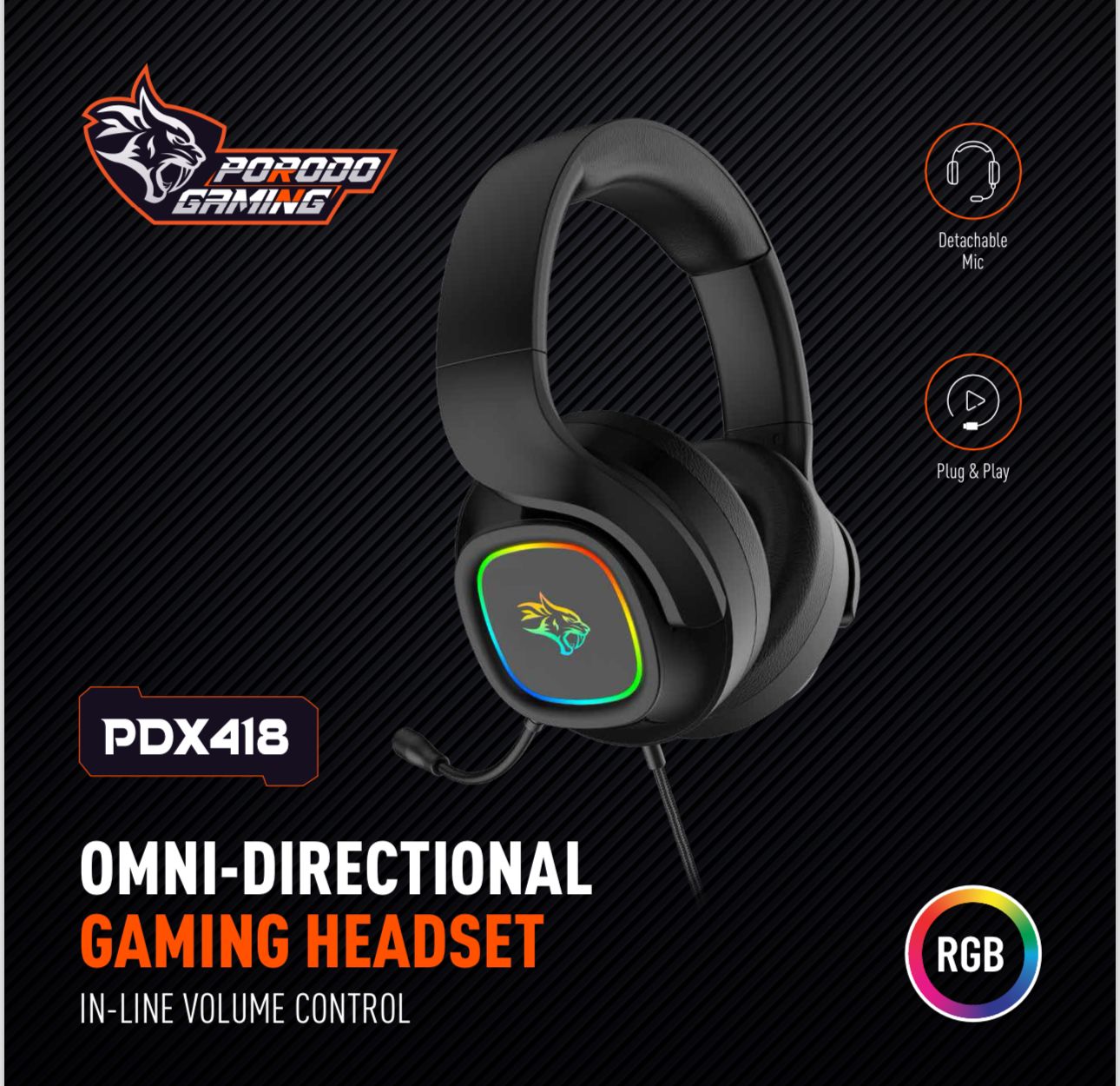 Porodo PDX418 RGB Gaming Headset – Wired Over-Ear Headphones with 50mm Drivers Best Price In Muscat Oman