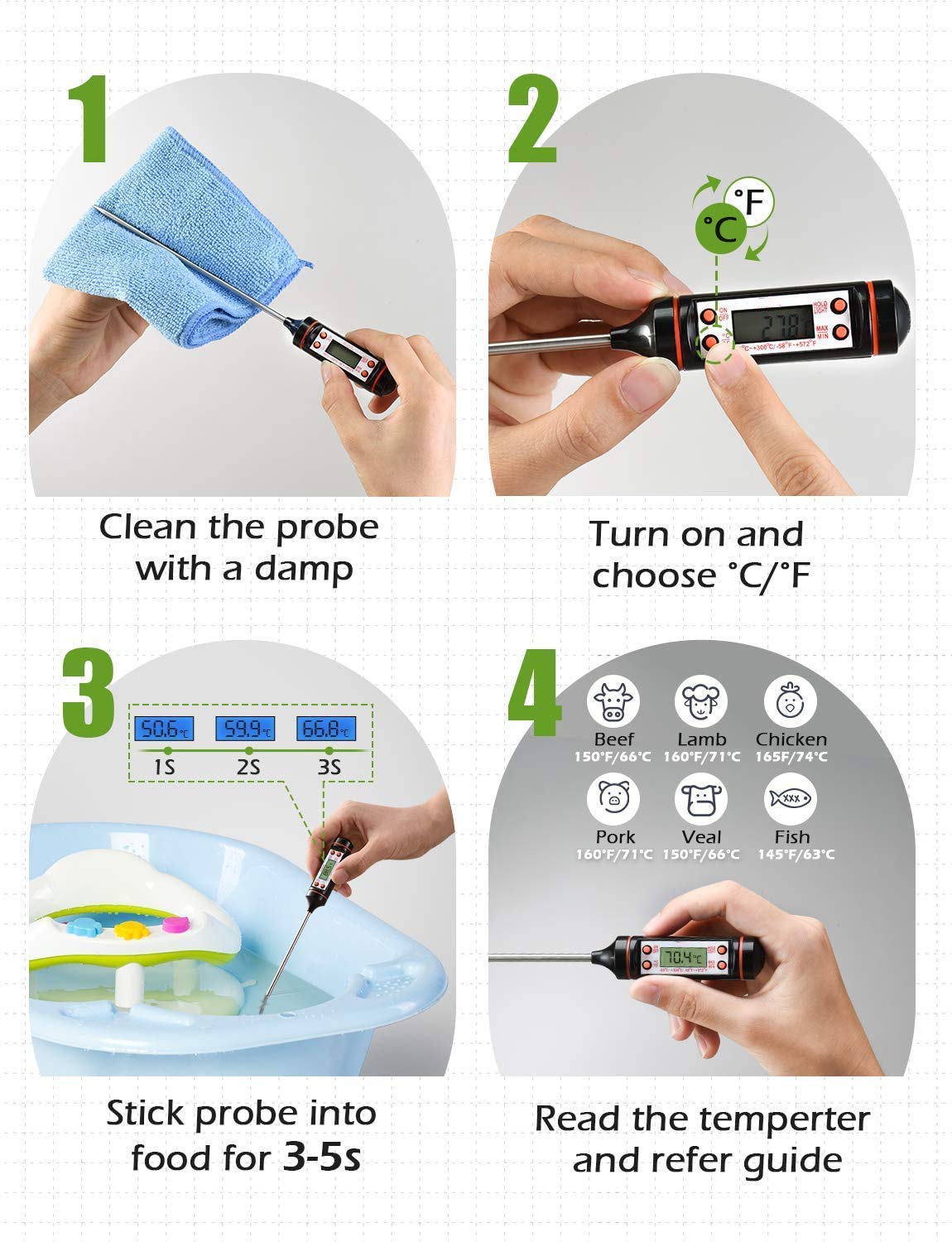 Cooking Pin Digital Thermometer EW00631 – Instant Read Food Probe with Foldable Design & Backlit LCD - Price In Oman
