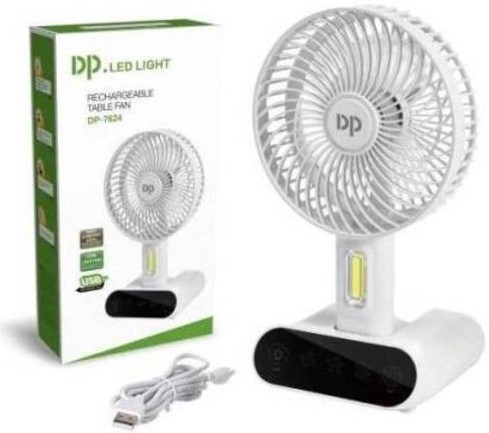 DP‑7624 Portable Rechargeable Fan with LED Light – 3‑Speed USB Table Fan, 3000mAh Battery - Price In Oman