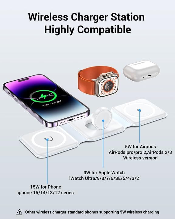 3-in-1 Magnetic Foldable Wireless Charger WHT1 – Fast Charging Station for iPhone, Apple Watch & AirPods, Price In Oman