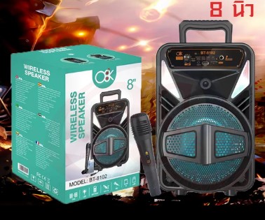 BT‑8101 8″ Portable Bluetooth Speaker with Mic & Remote – 15 W Karaoke Speaker, LED RGB Lights - Price In Oman