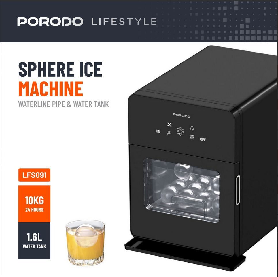 Porodo Lifestyle Sphere Ice Machine PD‑LFST091‑BK – 4 Sphere Ice/Cycle, 10 kg/Day, Self‑Clean, 250 W – Price In Oman