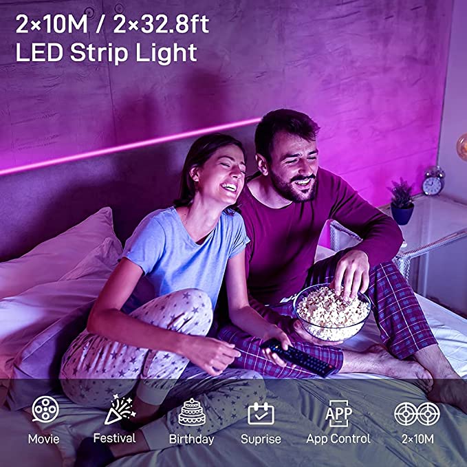 Coolapa 20m RGB LED Strip Light with Remote & App Control – Music Sync Lighting for Home Decor, Price in Oman