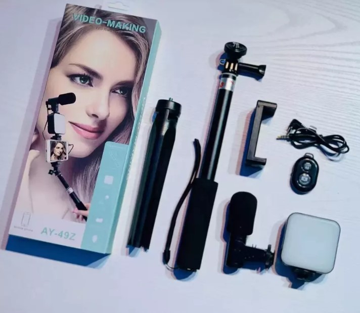 AY-49Z Vlogging Kit with LED Light, Microphone, Tripod & Remote – Ideal for YouTube, TikTok & Content Creation, Price in Oman
